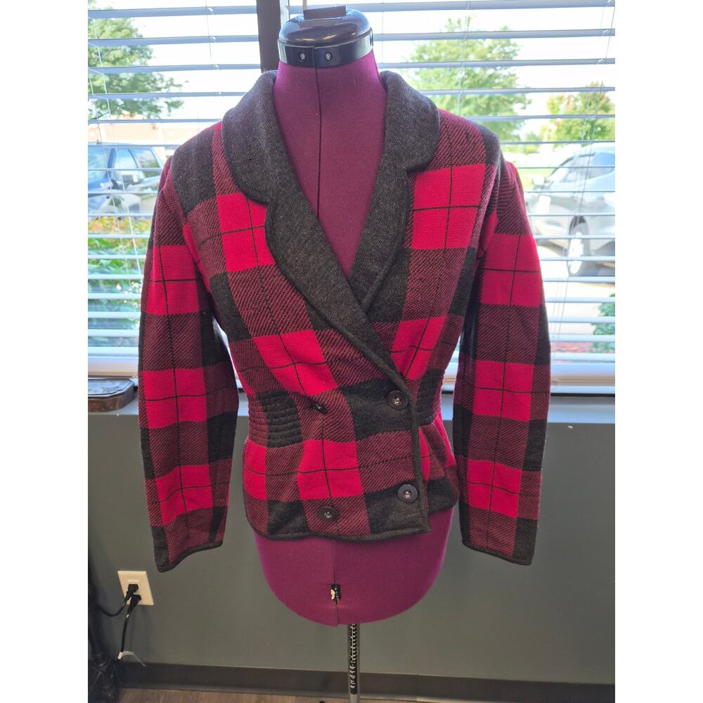 Vintage Valentino Plaid Wool Cardigan Jacket Italy 38 - Picture 7 of 7